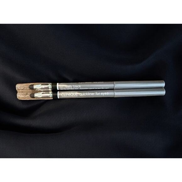 2 x CLINIQUE Quickliner For Eyes Eyeliner w/ Smudger Full Size 07 REALLY BLACK - Picture 1 of 2